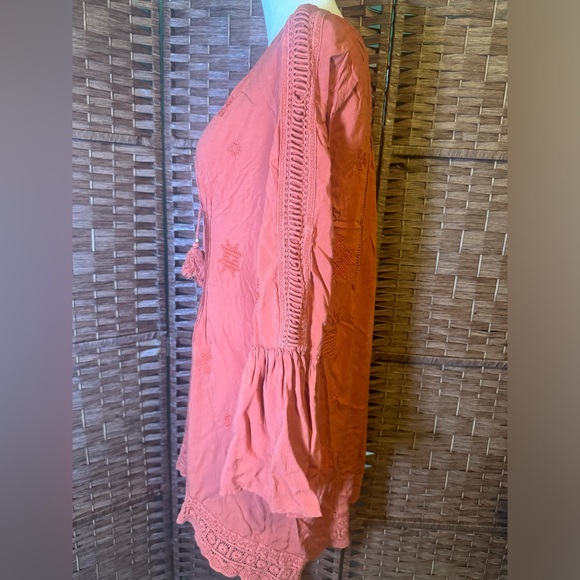 Monoreno dress Boho Large Orange Long sleeve Embroidered Design - Picture 4 of 9